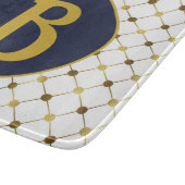 白と金ゴールドドットグリッドモノグラム カッティングボード (角)