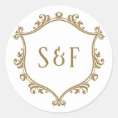 白と金ゴールドバッジモノグラム封筒用シール ラウンドシール (正面)