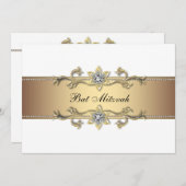 白と金ゴールドバルミツワー 招待状 (正面/裏面)