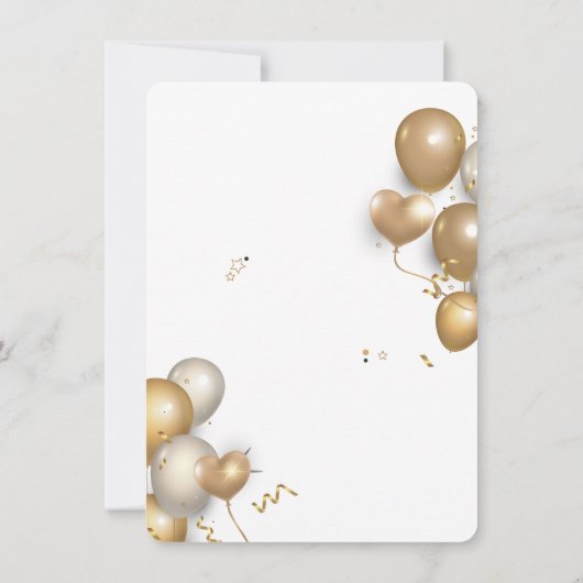 白と金ゴールドバルーン誕生日パーティー 招待状 (裏面)