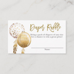 白と金ゴールドバルーン赤ちゃんシャワーおむつラッフル エンクロージャーカード