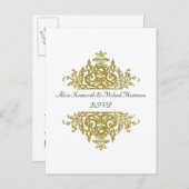 白と金ゴールドバロックRSVPポストカード インビテーションポストカード (正面/裏面)