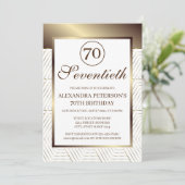 白と金ゴールドパターン（の模様が）ある縁ど誕生日 招待状 (スタンド正面)