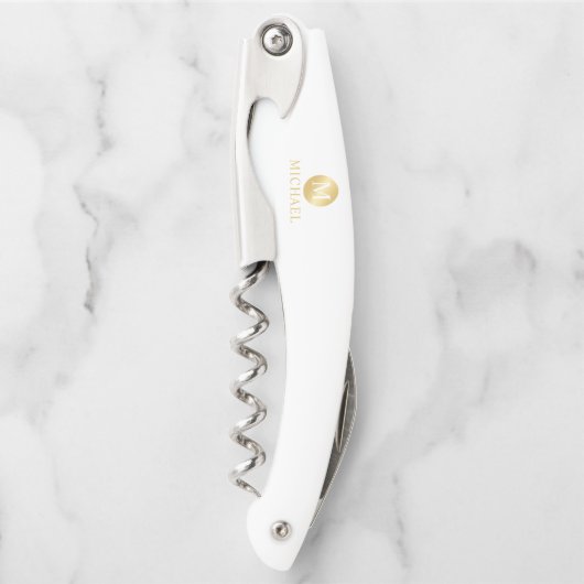 白と金ゴールドパーソナライズされたモノグラムと名前 ソムリエナイフ (正面)