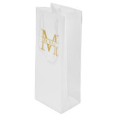 白と金ゴールドパーソナライズされたモノグラムと名前 ワインギフトバッグ (正面アングル)