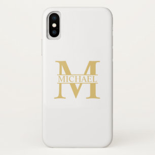 白と金ゴールドパーソナライズされたモノグラムと名前 iPhone X ケース