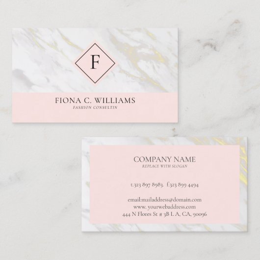 白と金ゴールドフェイクのピンク無地の色 名刺 (正面/裏面)