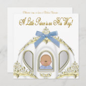 白と金ゴールドプリンスアフリカ系アメリカ人ベビーシャワー 招待状 (正面/裏面)