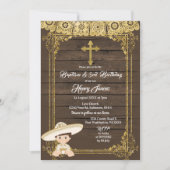 白と金ゴールドメキシコのチャロのバプテスマと誕生日3 招待状 (正面)