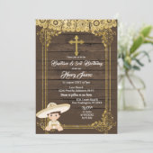白と金ゴールドメキシコのチャロのバプテスマと誕生日3 招待状 (スタンド正面)