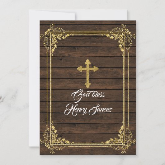 白と金ゴールドメキシコのチャロのバプテスマと誕生日3 招待状 (裏面)