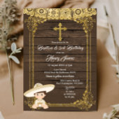 白と金ゴールドメキシコのチャロのバプテスマと誕生日3 招待状