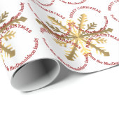 白と金ゴールドメリークリスマスパーソナライズされた家族 ラッピングペーパー (ロールコーナー)