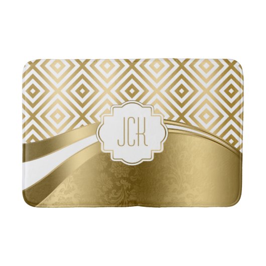 白と金ゴールドモダンのパターン バスマット (正面)