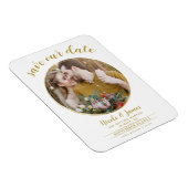 白と金ゴールドモダンの丸い写真日付を保存 マグネット (右側)