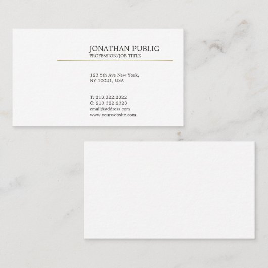 白と金ゴールドモダンの平エレガント野お洒落 名刺 (正面/裏面)