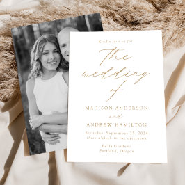 白と金ゴールドモダンエレガンス結婚写真 招待状