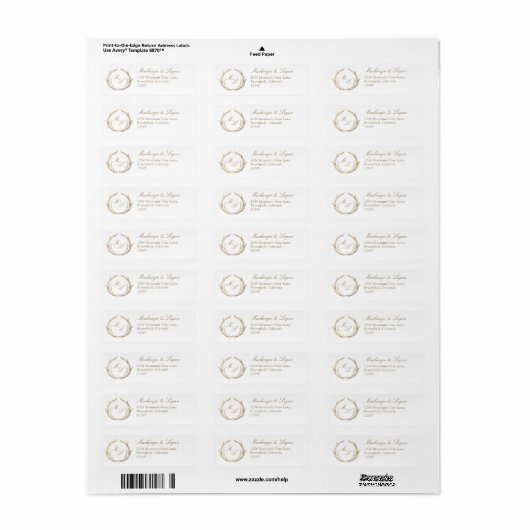 白と金ゴールドモノグラ結婚ムの差出人住所 ラベル (フルシート)