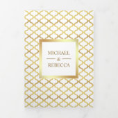 白と金ゴールドモロッコ結婚クローバーの写真 三つ折り招待状 (カバー)