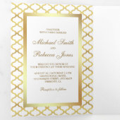 白と金ゴールドモロッコ結婚クローバーの写真 三つ折り招待状 (内部最初)