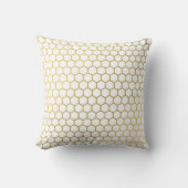 白と金ゴールド六角の幾何学模様 クッション (正面)