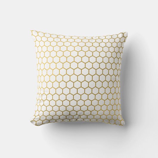 白と金ゴールド六角の幾何学模様 クッション (正面)