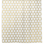 白と金ゴールド六角の幾何学模様 シャワーカーテン (正面)