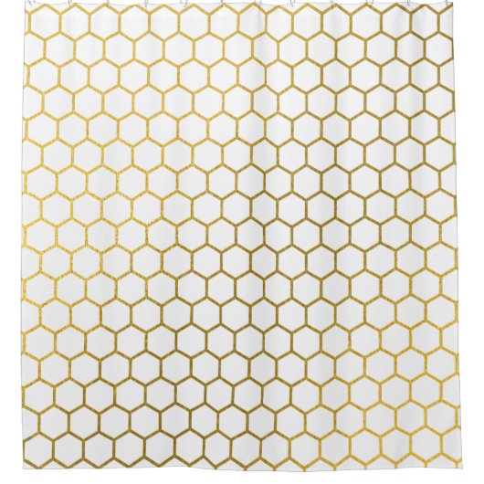 白と金ゴールド六角の幾何学模様 シャワーカーテン (正面)