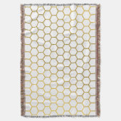 白と金ゴールド六角の幾何学模様 スローブランケット (正面縦)