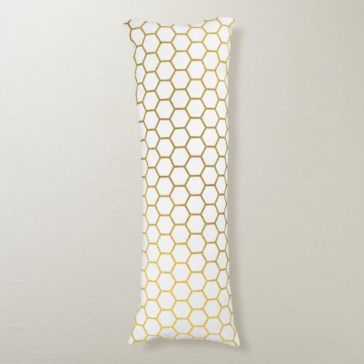 白と金ゴールド六角の幾何学模様 ボディピロー (正面縦)