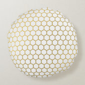 白と金ゴールド六角の幾何学模様 ラウンドクッション (裏面)