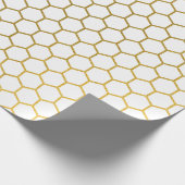 白と金ゴールド六角の幾何学模様 ラッピングペーパー (角)