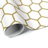 白と金ゴールド六角の幾何学模様 ラッピングペーパー (ロールコーナー)