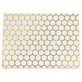 白と金ゴールド六角の幾何学模様 ラージペーパーバッグ (正面)