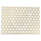 白と金ゴールド六角の幾何学模様 ラージペーパーバッグ (裏面)