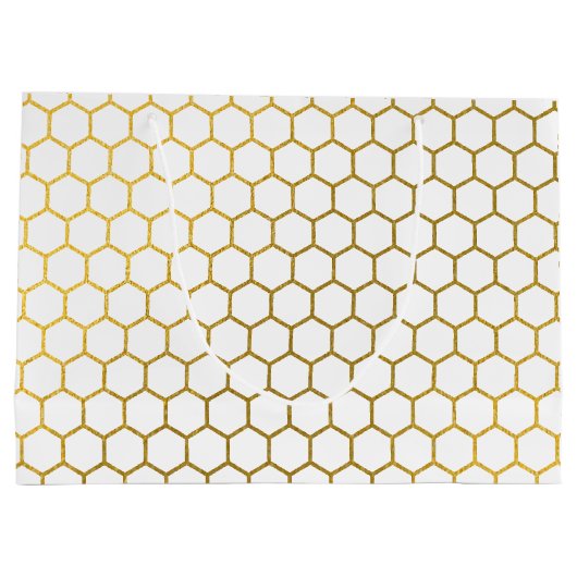 白と金ゴールド六角の幾何学模様 ラージペーパーバッグ (裏面)