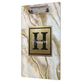 白と金ゴールド大理石モノグラム名パーソナライズされた クリップボード (左)