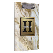白と金ゴールド大理石モノグラム名パーソナライズされた クリップボード (右)