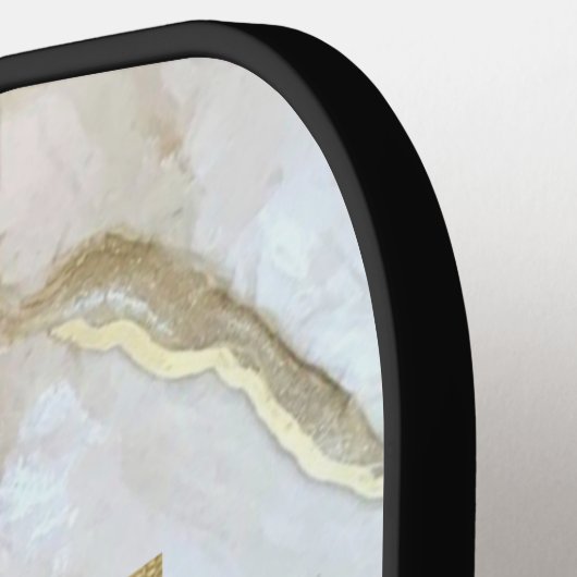 白と金ゴールド大理石モノグラム名パーソナライズされた ピックルボールラケット (左詳細)