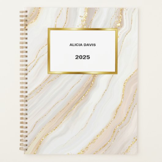 白と金ゴールド大理石 | お名前 プランナー手帳 (正面)