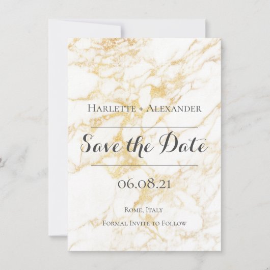 白と金ゴールド大理石 セーブザデート (正面)