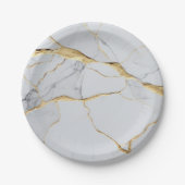 白と金ゴールド大理石 ペーパープレート (正面)