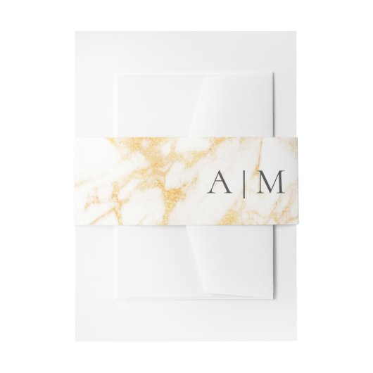 白と金ゴールド大理石 招待状ベリーバンド (正面例)