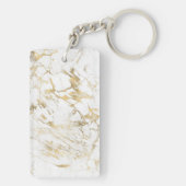 白と金ゴールド大理石、金ゴールドボックス、ブラックネームモノグラム キーホルダー (裏面)