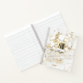 白と金ゴールド大理石、金ゴールドボックス、名前とモノグラム ノートブック (内部)