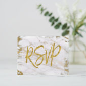 白と金ゴールド大理石RSVP結婚式招待状返信 インビテーションポストカード (スタンド正面)