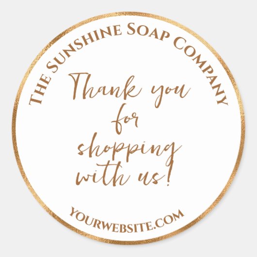 白と金ゴールド感謝していは我々とショッピング ラウンドシール (正面)