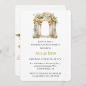 白と金ゴールド教会結婚のカップルのシャワー 招待状 (正面/裏面)