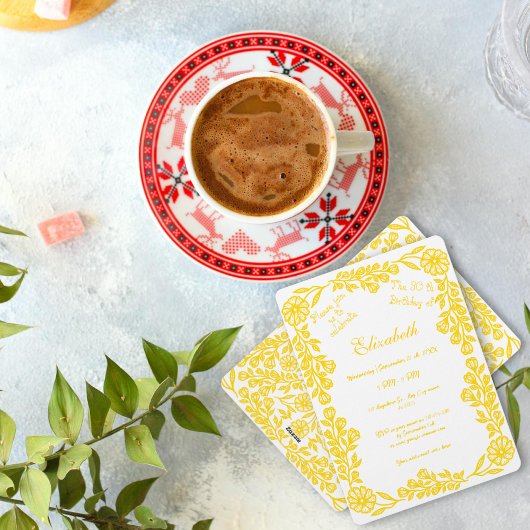 白と金ゴールド植物学フローラ30歳の誕生日 招待状