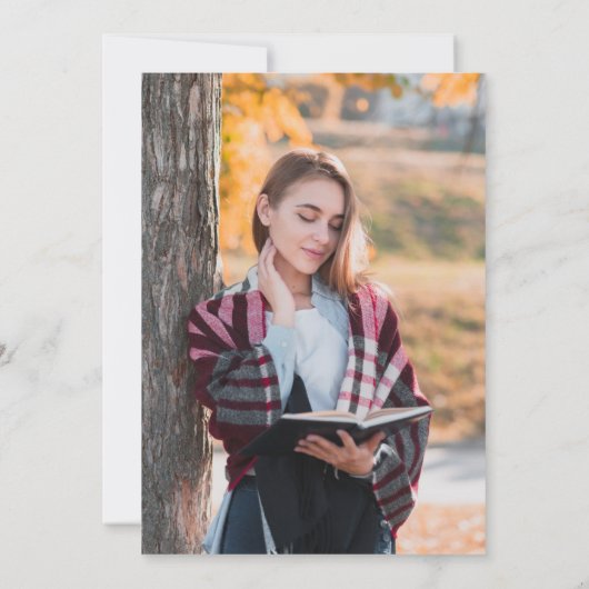 白と金ゴールド法の卒業写真の発表 招待状 (裏面)